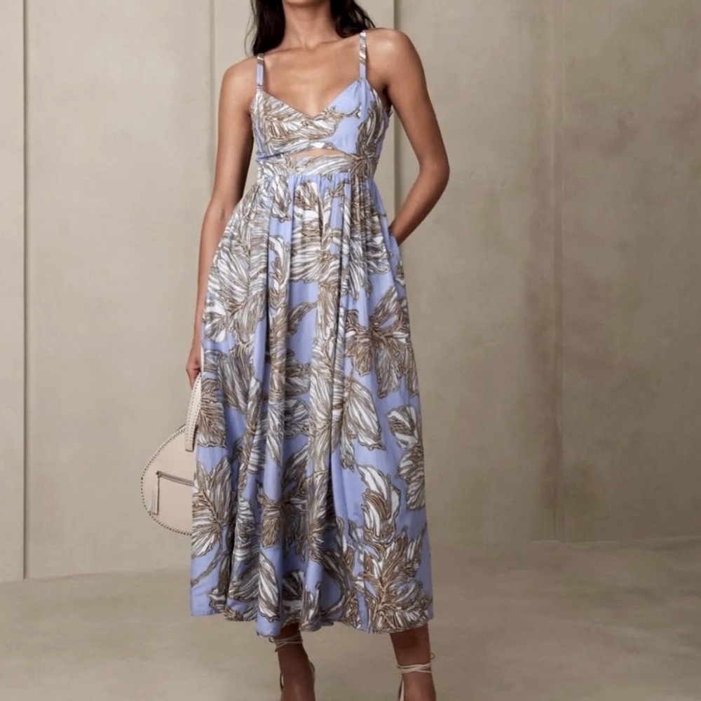 Banana Republic Full Length Long Sundress Leaf Print Cut Out NWT